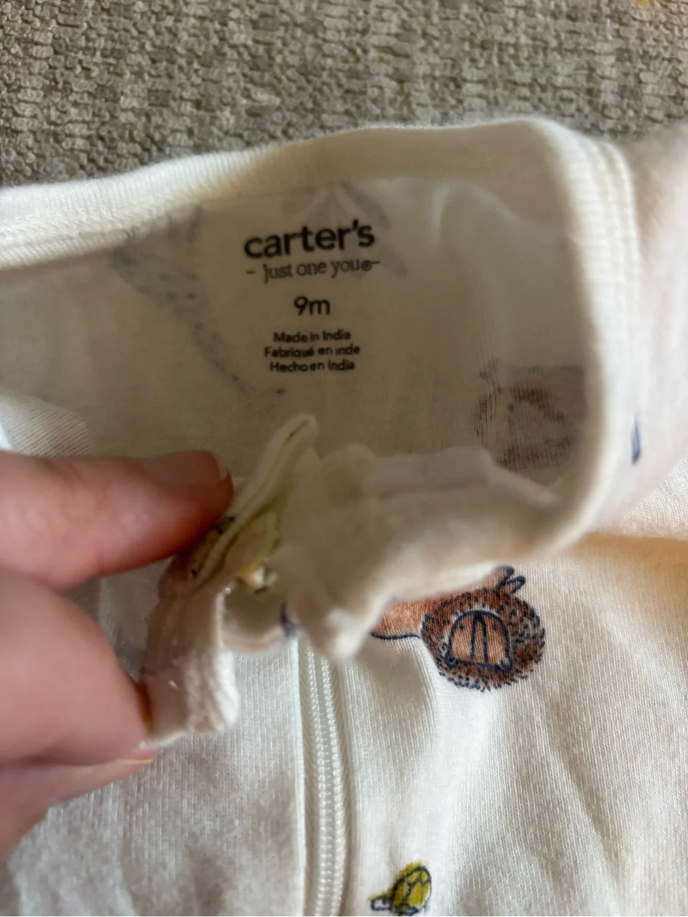 Carter's White Animal Print Zip-Up Footed Pajama